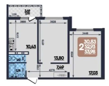 Продаётся 2-комнатная квартира, 52 м²