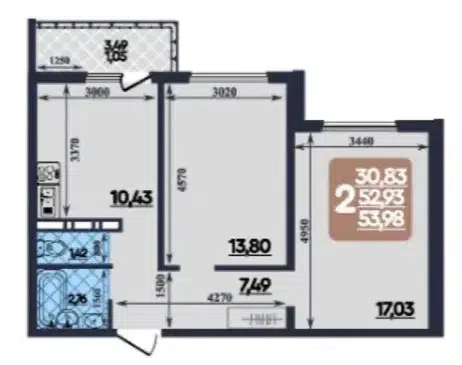 Продаётся 2-комнатная квартира, 52 м²