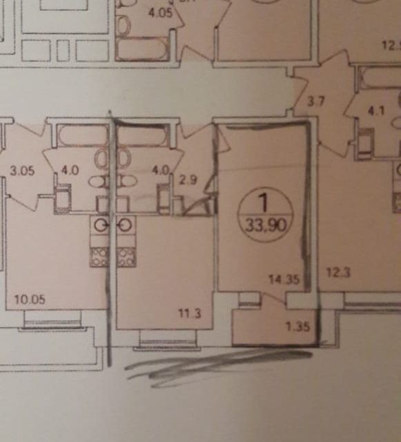 Продаётся 1-комнатная квартира, 33.3 м²