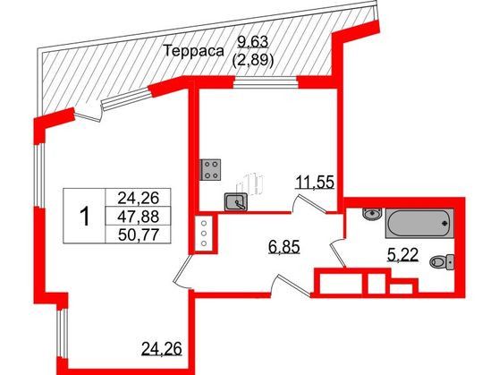 Продаётся 1-комнатная квартира, 50 м²