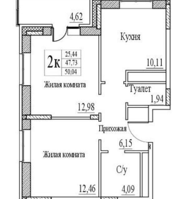 Продаётся 2-комнатная квартира, 49.9 м²