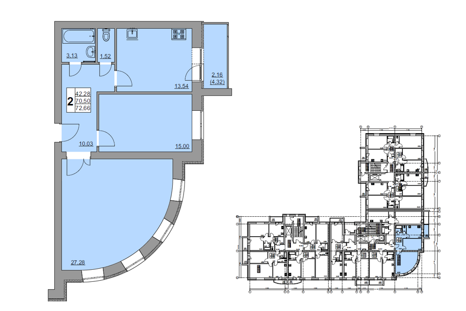 Продаётся 2-комнатная квартира, 72.66 м²