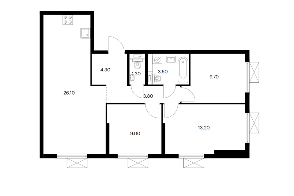 Продаётся 3-комнатная квартира, 70.9 м²