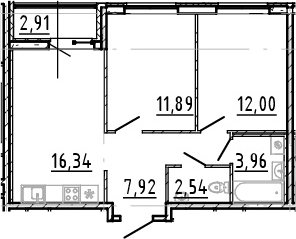 Продаётся 2-комнатная квартира, 57.6 м²