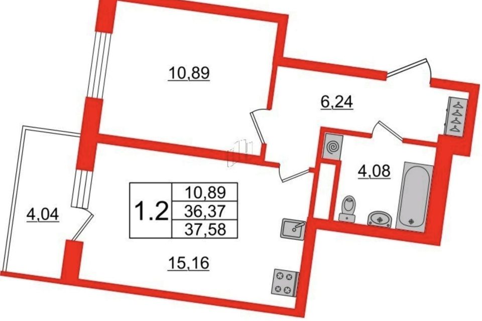 Продаётся 1-комнатная квартира, 37.6 м²