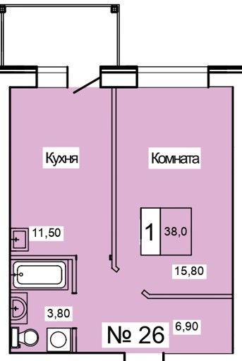 Продаётся 1-комнатная квартира, 38 м²