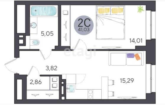 Продаётся 3-комнатная квартира, 47.75 м²