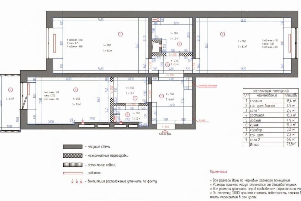 Продаётся 2-комнатная квартира, 73 м²