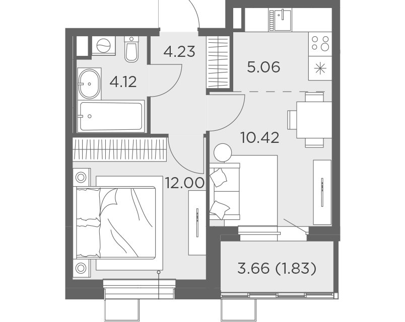 Продаётся 1-комнатная квартира, 37.66 м²