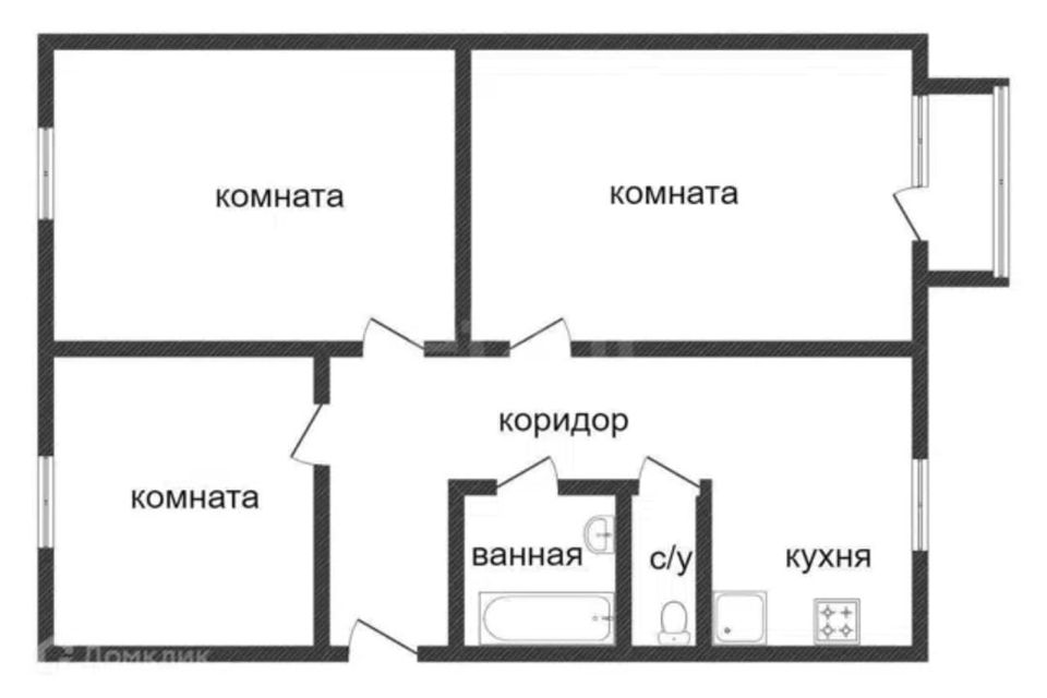 Продаётся 3-комнатная квартира, 64 м²
