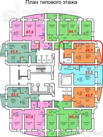 Продаётся 1-комнатная квартира, 44.7 м²