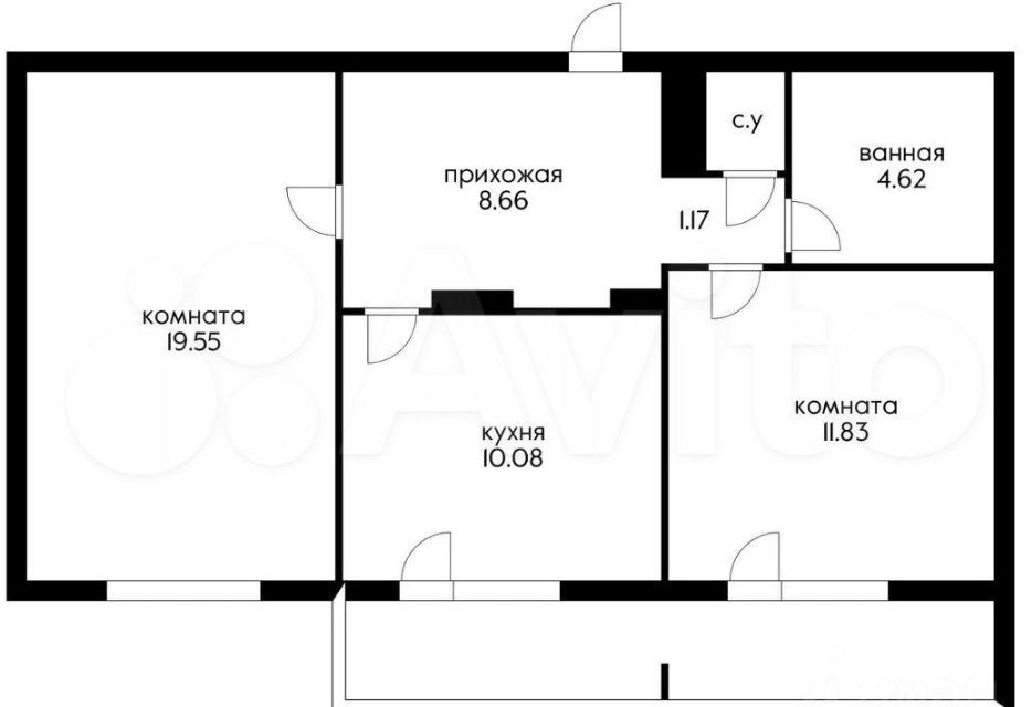 Продаётся 2-комнатная квартира, 56.3 м²