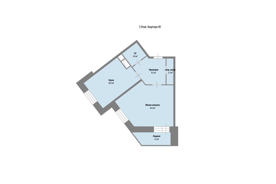 Продаётся 1-комнатная квартира, 53.5 м²