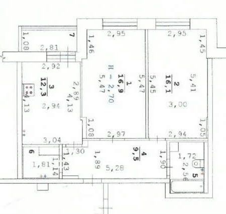 Продаётся 2-комнатная квартира, 61.4 м²