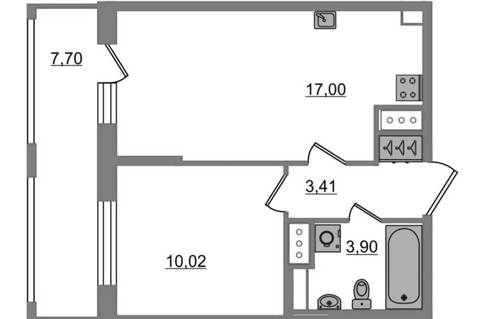 Продаётся 1-комнатная квартира, 42.03 м²