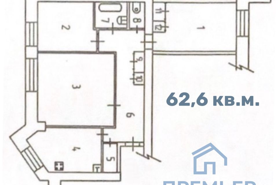 Продаётся 3-комнатная квартира, 62.6 м²