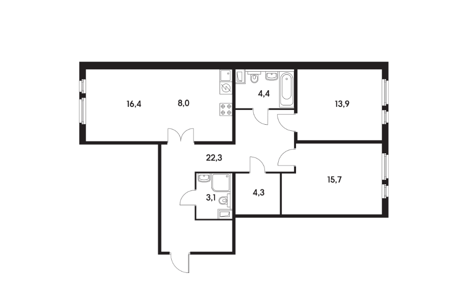 Продаётся 3-комнатная квартира, 86.7 м²