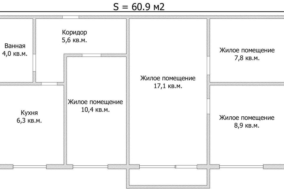 Продаётся 4-комнатная квартира, 61 м²