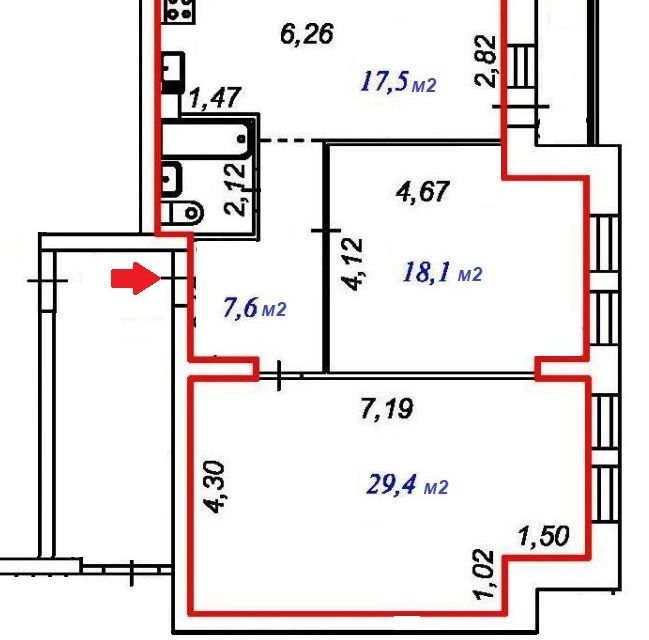 Продаётся 2-комнатная квартира, 76.3 м²