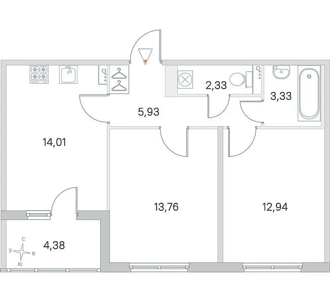 Продаётся 2-комнатная квартира, 52.3 м²