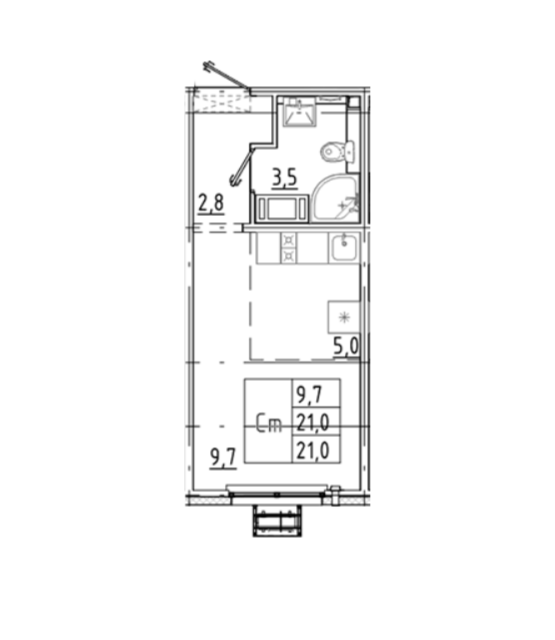 Продаётся студия, 21 м²