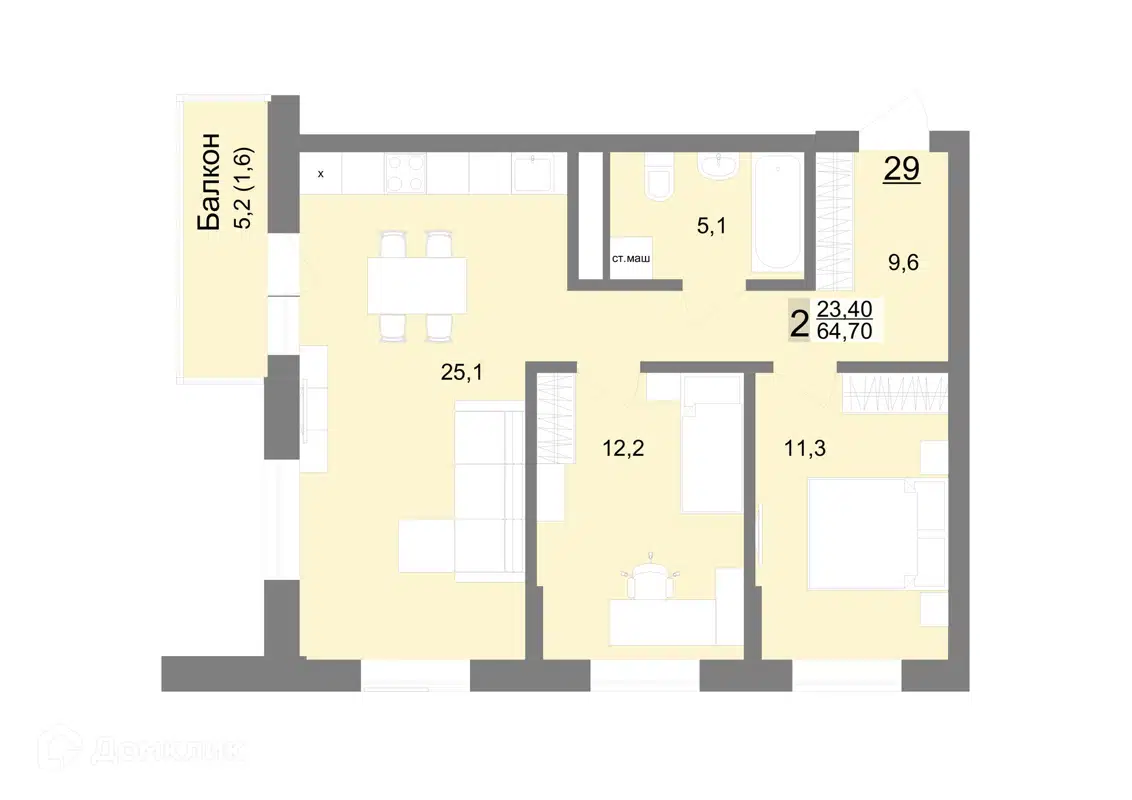 Купить 2-комнатную квартиру, 64.9 м² в ЖК Новый ВИЗ по адресу Свердловская  область, Екатеринбург, улица Металлургов, 63, недорого – Домклик