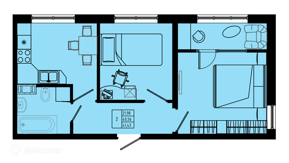 Купить 2-комнатную квартиру, 41.43 м² в ЖК Pixel (Пиксель) по адресу  Ленинградская область, Гатчинский район, Коммунар, Железнодорожная улица,  38, недорого – Домклик