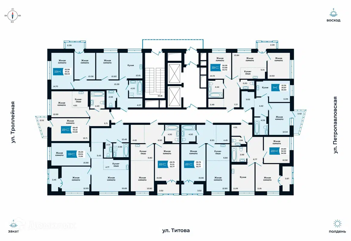 Купить 2-комнатную квартиру, 54.56 м² в ЖК Салют по адресу Новосибирск,  улица Титова, 48, недорого – Домклик