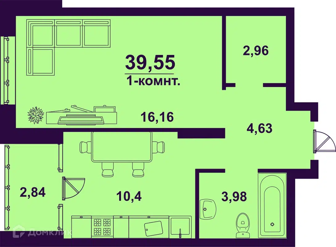 Купить 1-комнатную квартиру, 39.55 м² в ЖК Сиреневый по адресу Ульяновск,  микрорайон Верхняя Терраса, жилой комплекс Сиреневый, недорого – Домклик