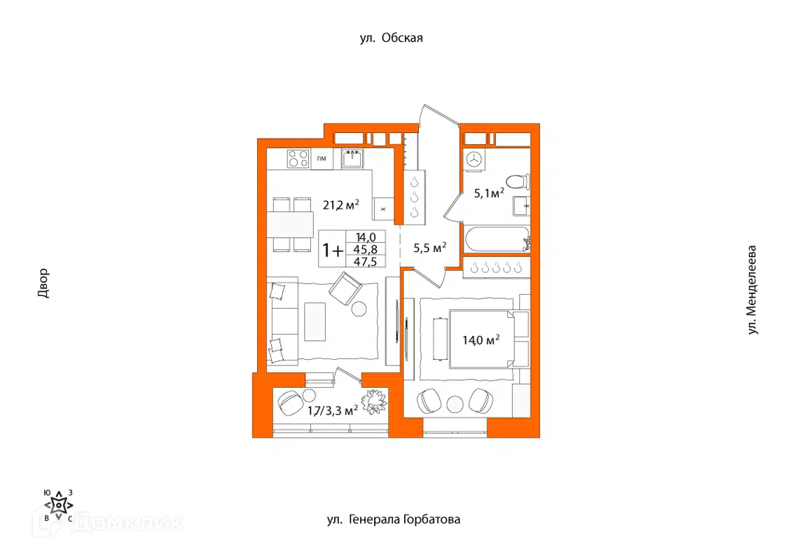 Купить 1-комнатную квартиру, 47.5 м² в ЖК Знаковый квартал Конди Нова по  адресу Республика Башкортостан, Уфа, улица Менделеева, 132, недорого –  Домклик