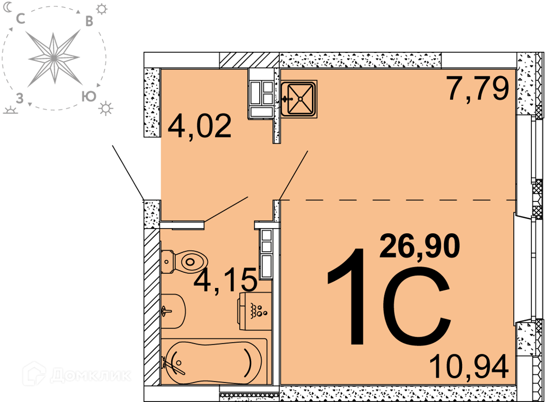 Купить 1-комнатную квартиру, 26.9 м² в ЖК Кварталы Конструктивизма по  адресу Свердловская область, Екатеринбург, улица Ландау, 16.3, недорого –  Домклик