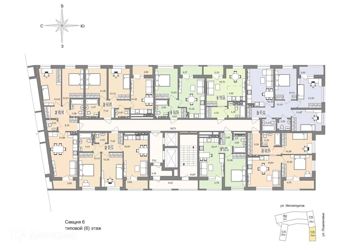 Купить 2-комнатную квартиру, 65.48 м² в ЖК Новый ВИЗ по адресу Свердловская  область, Екатеринбург, улица Металлургов, 63, недорого – Домклик