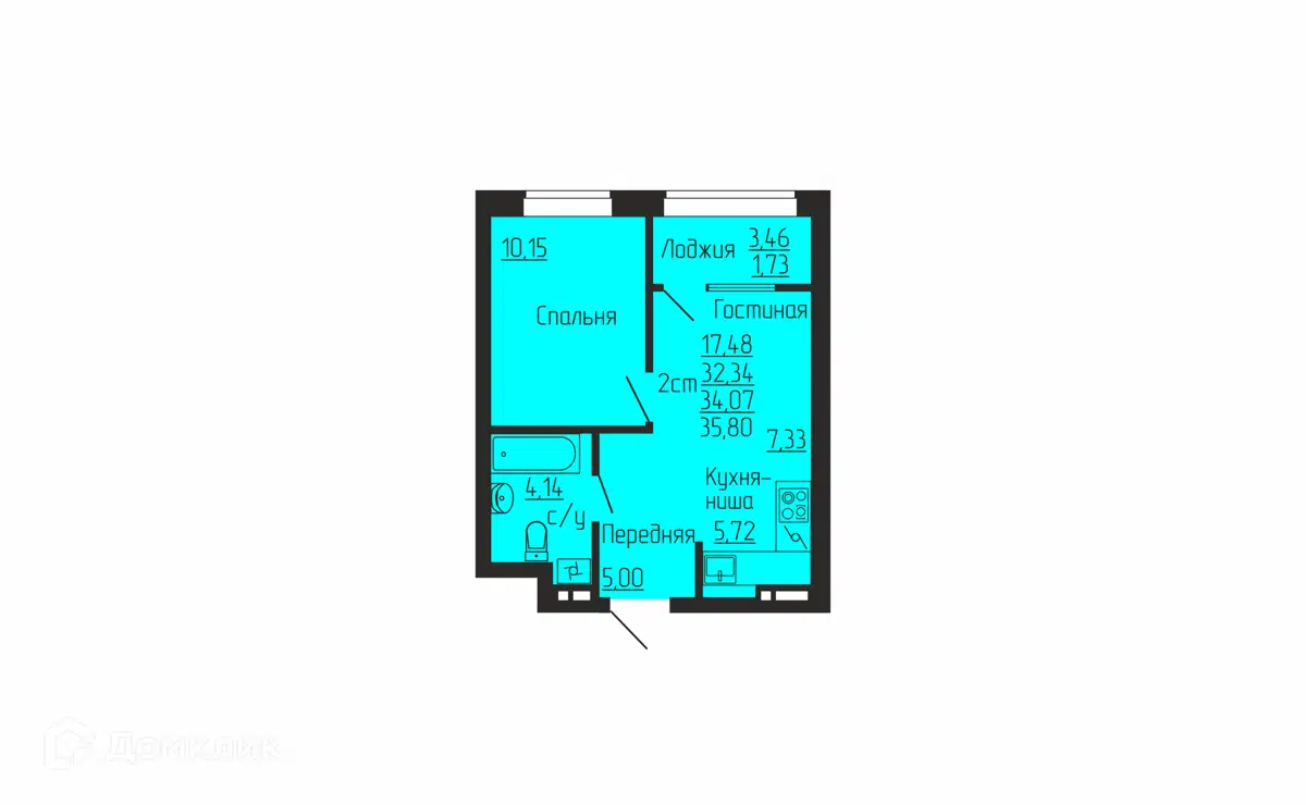 Купить 1-комнатную квартиру, 34.07 м² в ЖК НОВИЛЬ по адресу Челябинская  область, Сосновский район, Кременкульское сельское поселение, посёлок  Пригородный, жилой комплекс Новиль, недорого – Домклик