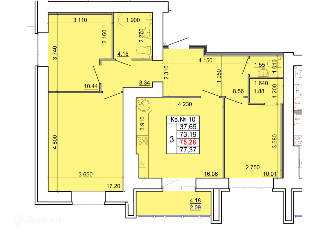 Купить 3-комнатную квартиру, 75.28 м² в ЖК ПРАЙМ по адресу Кострома, улица  Скворцова, 2, недорого – Домклик