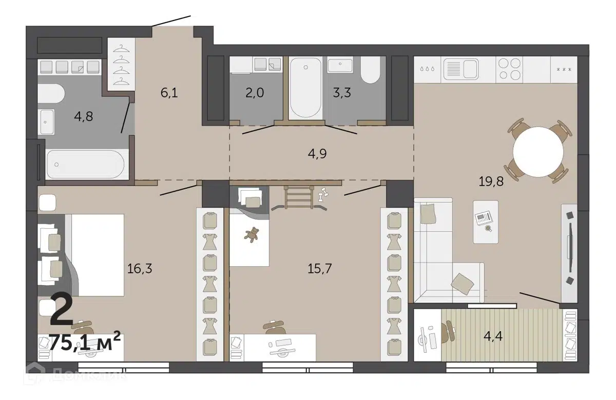 Купить 2-комнатную квартиру, 75.1 м² в ЖК Ленина, 8 по адресу Свердловская  область, Екатеринбург, проспект Ленина, 8, метро недорого – Домклик