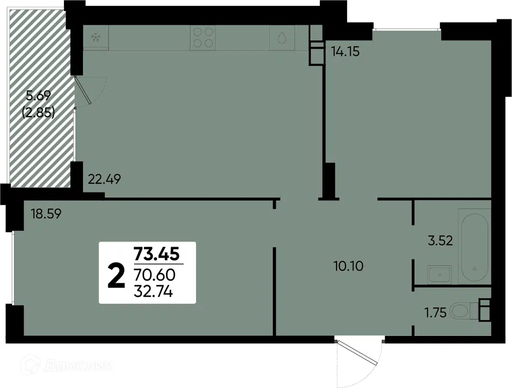 Купить 2-комнатную квартиру, 73.45 м² в ЖК Достояние по адресу Краснодар,  Конгрессная улица, 20, недорого – Домклик