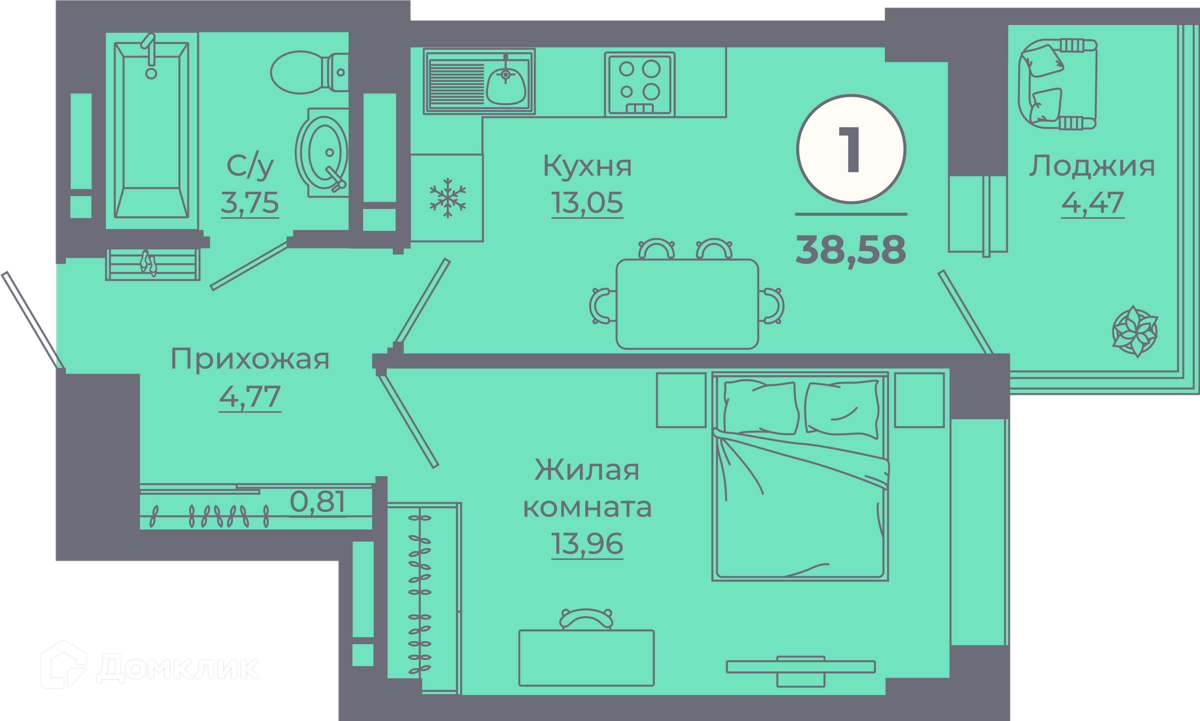 Купить 1-комнатную квартиру, 38.48 м² в ЖК Сокольники по адресу Ростов-на- Дону, улица Ерёменко, 109/23, недорого – Домклик