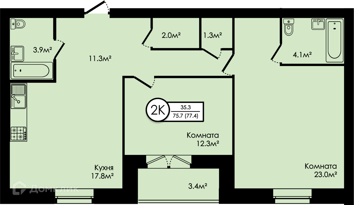 Купить 2-комнатную квартиру, 77.4 м² в ЖК Чайка по адресу Ярославль,  Заволжский район, недорого – Домклик