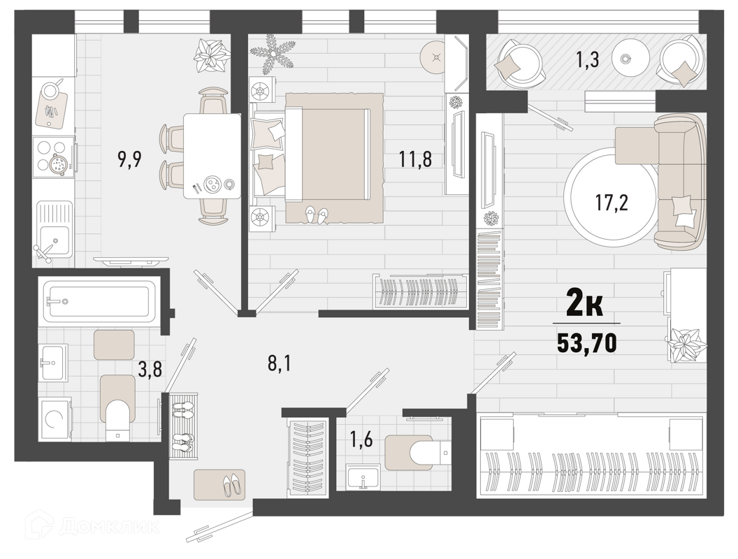 Купить 2-комнатную квартиру, 53.7 м² в ЖК Барса по адресу Краснодарский  край, Новороссийск, жилой комплекс Барса, недорого – Домклик