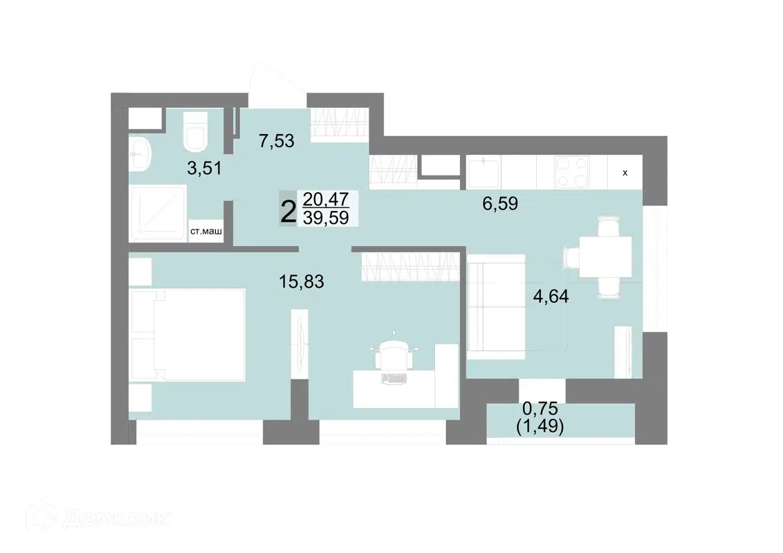 Купить 2-комнатную квартиру, 38.85 м² в ЖК Новация по адресу Свердловская  область, Екатеринбург, Балаклавский тупик, 2В, метро , недорого – Домклик