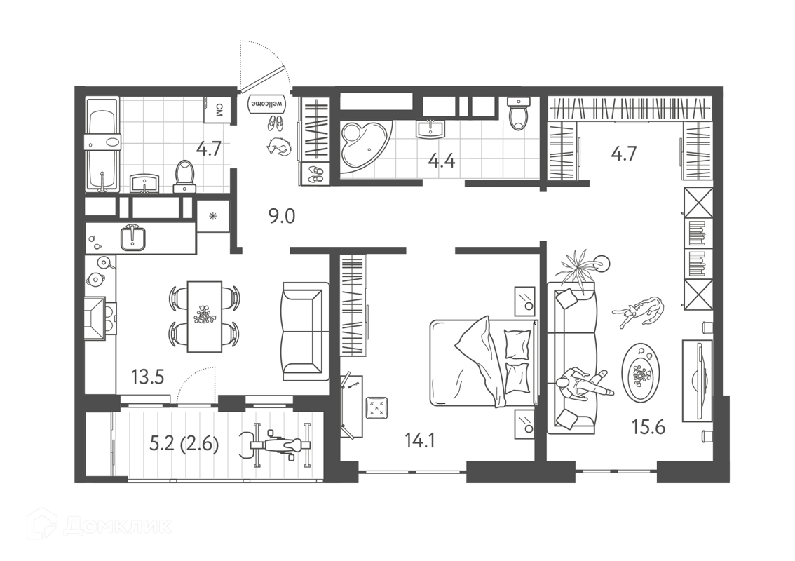 Купить 2-комнатную квартиру, 68.6 м² в ЖК Все Свои VIP (Все Свои ВИП) по  адресу Краснодар, Колхозная улица, 5А, недорого – Домклик