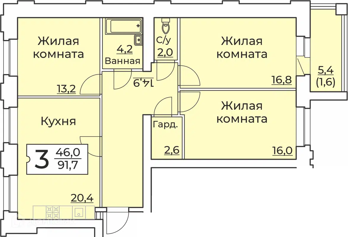 Купить 3-комнатную квартиру, 91.7 м² в ЖК по ул. Пирогова по адресу  Чувашская Республика, Чебоксары, улица Пирогова, 10А, недорого – Домклик