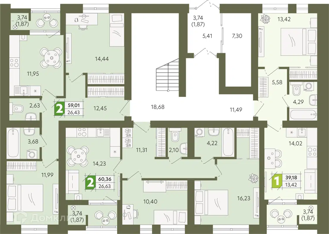 Купить 2-комнатную квартиру, 59.01 м² в ЖК Экопарк Сосны по адресу  Ульяновская область, Димитровград, улица Менделеева, недорого – Домклик