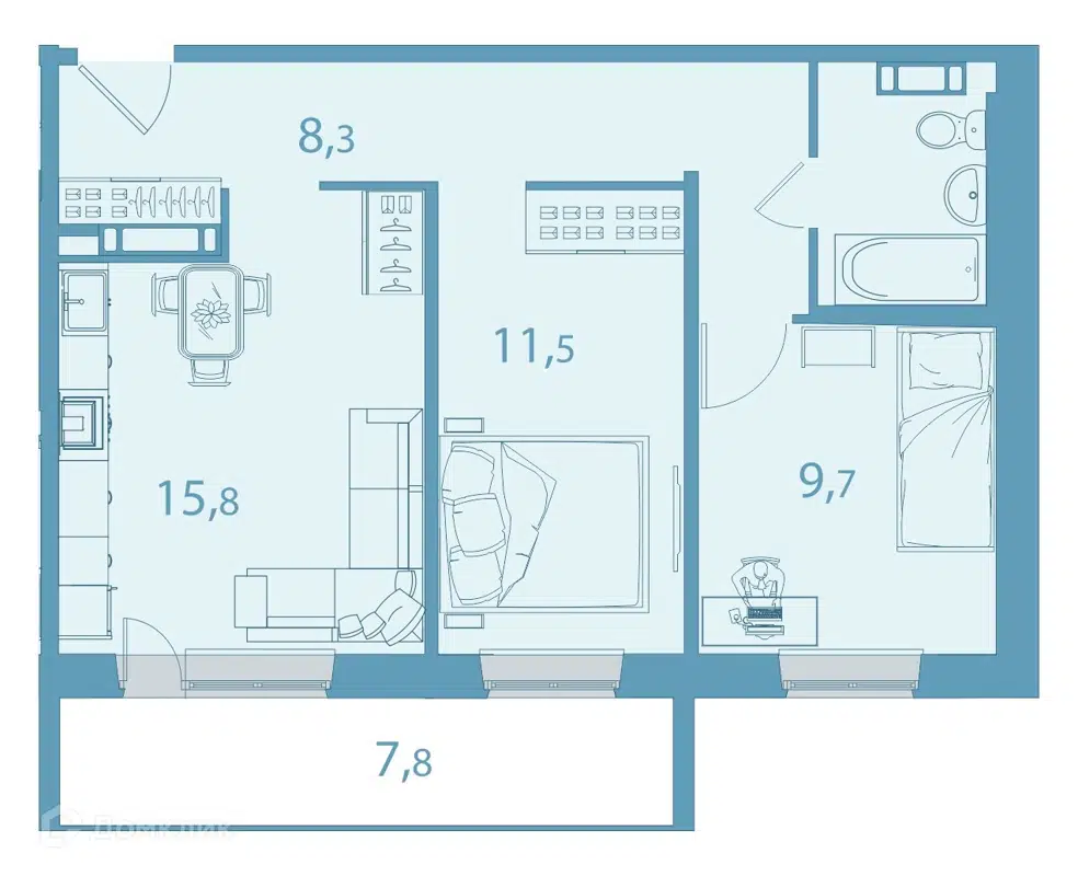 Купить 3-комнатную квартиру, 59.9 м² в ЖК Южные ворота по адресу Томский  район, посёлок Зональная Станция, микрорайон Южные Ворота, улица Титова, 6,  недорого – Домклик