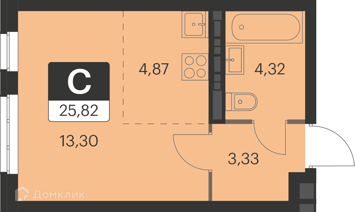 Купить 1-комнатную квартиру, 25.82 м² в ЖК Спутник-1 по адресу Свердловская  область, Екатеринбург, улица Академика Ландау, 17/6, недорого – Домклик