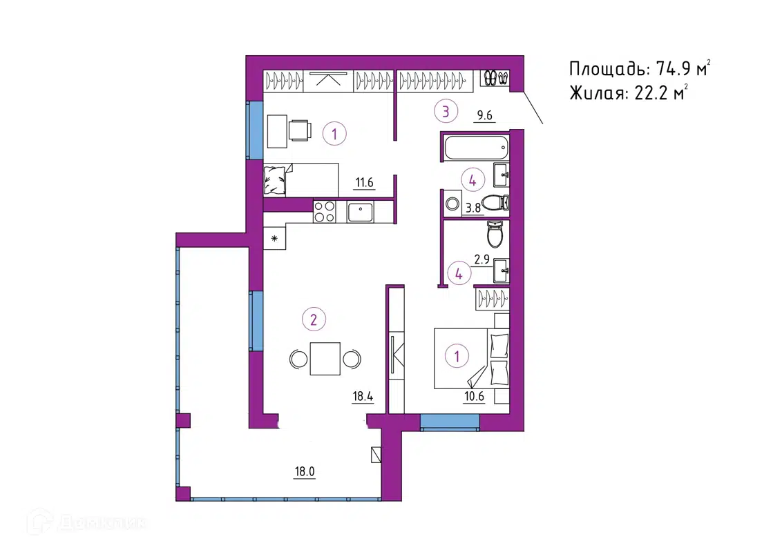 Купить 2-комнатную квартиру, 74.9 м² в ЖК Дом по ул. Некрасова по адресу  Брянск, улица Некрасова, недорого – Домклик