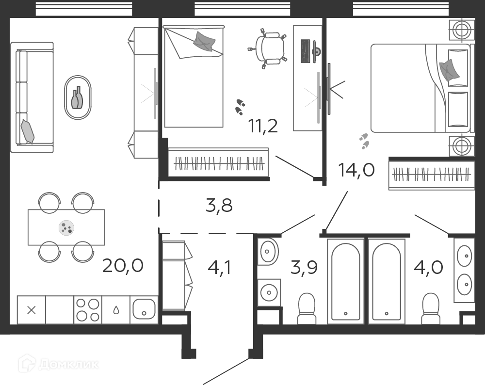 Купить 2-комнатную квартиру, 61 м² в ЖК Shagal (Шагал) по адресу Москва,  Автозаводская улица, 23с64, метро недорого – Домклик