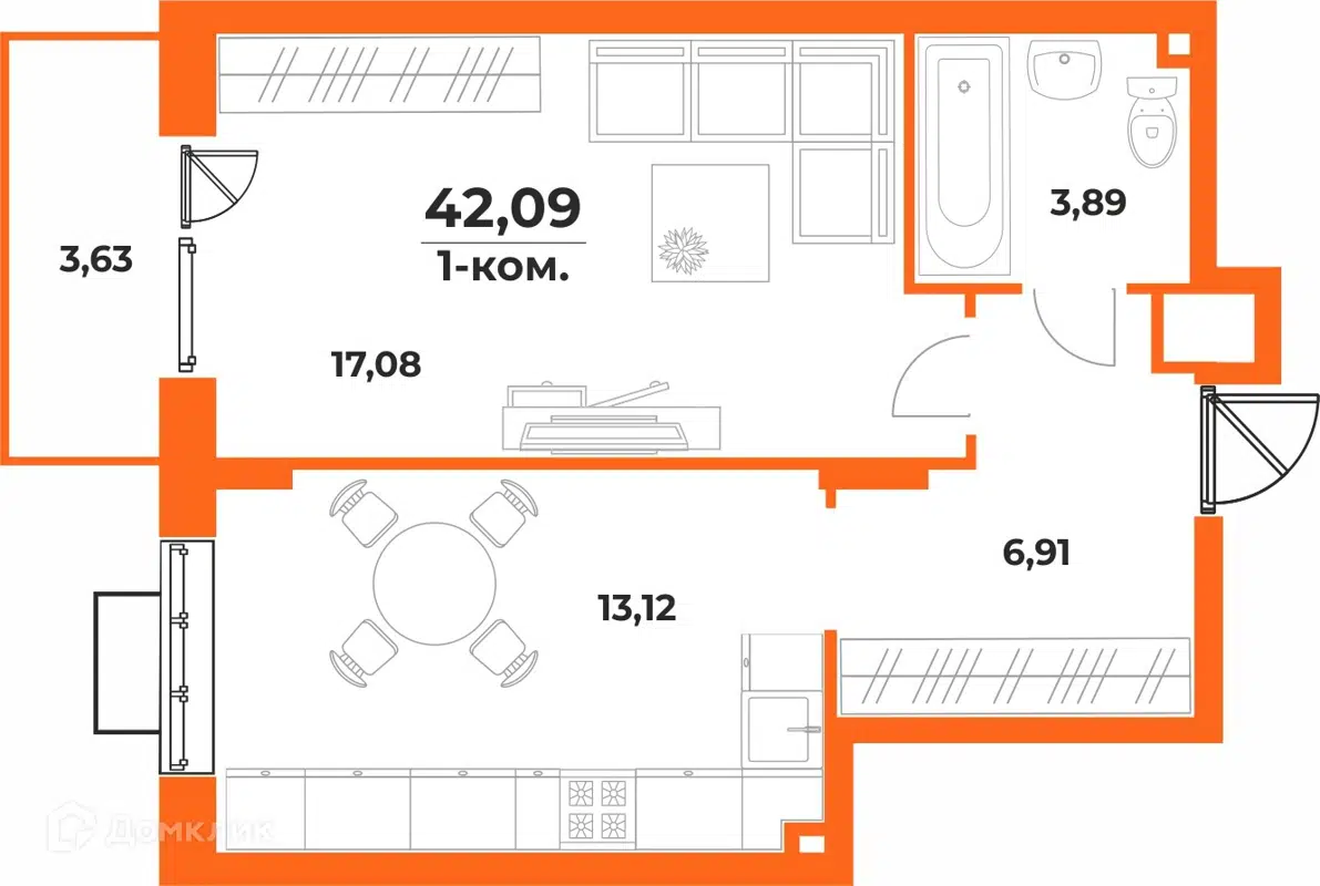 Купить 1-комнатную квартиру, 42.09 м² в ЖК Живописный сад по адресу  Хабаровск, Воронежская улица, 1, недорого – Домклик