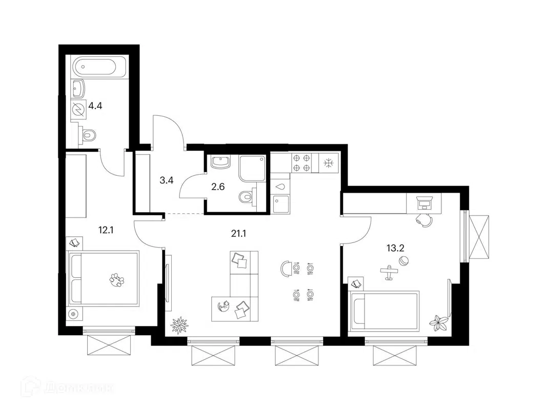 Купить 2-комнатную квартиру, 56.8 м² в ЖК Зелёный парк по адресу Москва,  Зеленоград, Георгиевский проспект, 27к1, метро недорого – Домклик