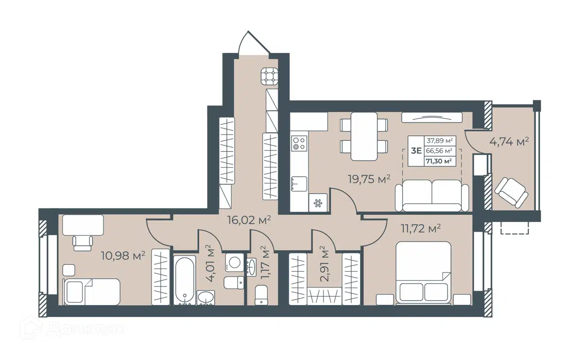 Купить 3-комнатную квартиру, 71.3 м² в ЖК Рябиновый по адресу Воронежская  область, Богучар, жилой комплекс Рябиновый, недорого – Домклик